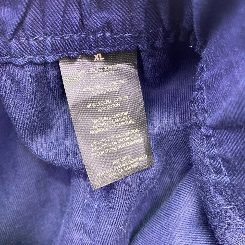 Banana Republic Navy Blue Linen Lyocell Blend Elastic Waist Pants XL Boho Preppy